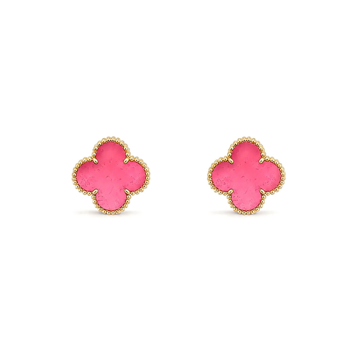[Azure Tears Jewelry]NEW CLOVER 15MM PINK ENAMEL STUD EARRINGS