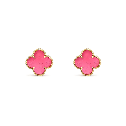 [Azure Tears Jewelry]NEW CLOVER 15MM PINK ENAMEL STUD EARRINGS