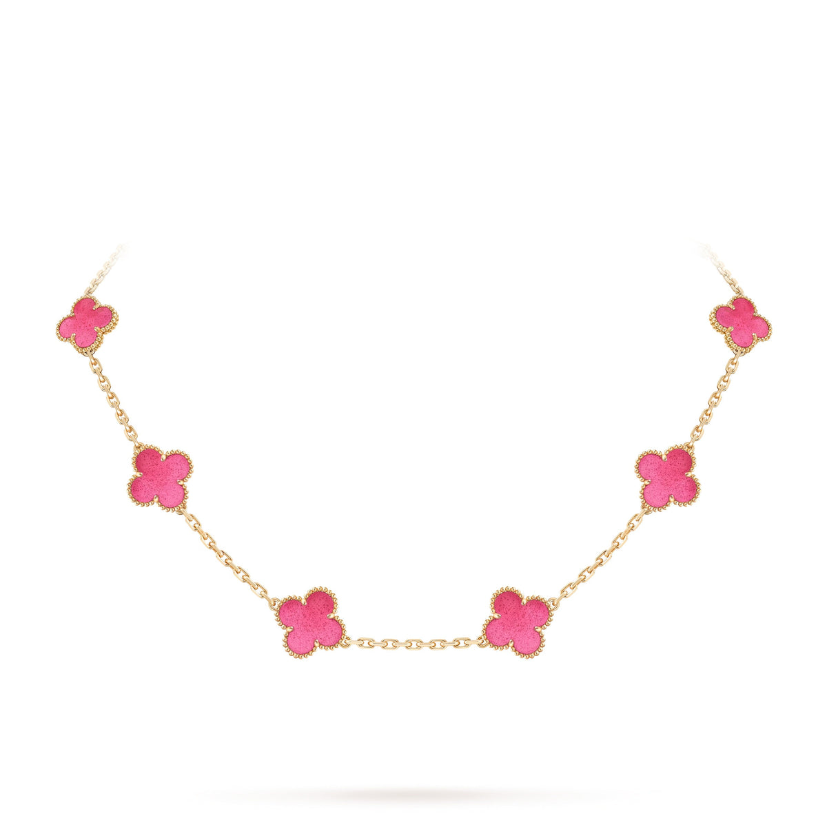[Azure Tears Jewelry]NEW CLOVER 10 MOTIFS PINK ENAMEL NECKLACE