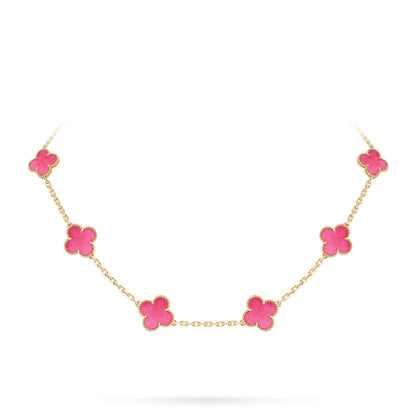 [Azure Tears Jewelry]NEW CLOVER 10 MOTIFS PINK ENAMEL NECKLACE