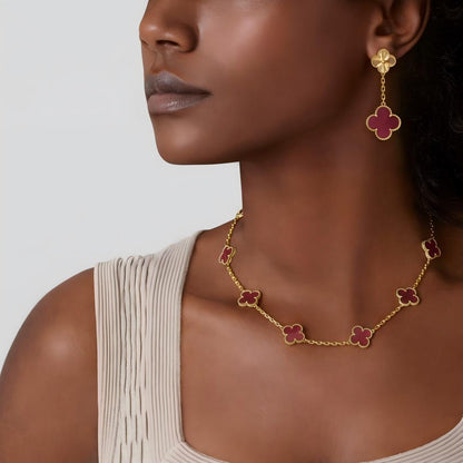 [Azure Tears Jewelry]NEW CLOVER 10 MOTIFS PINK ENAMEL NECKLACE