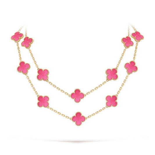 [Azure Tears Jewelry] NEW CLOVER 20 MOTIFS PINK ENAMEL NECKLACE