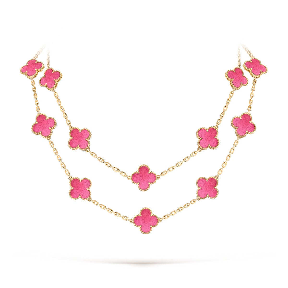 [Azure Tears Jewelry] NEW CLOVER 20 MOTIFS PINK ENAMEL NECKLACE