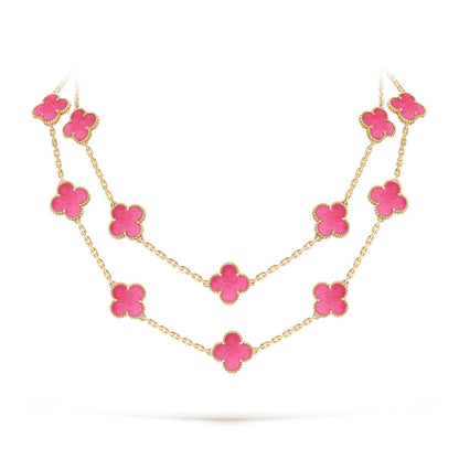 [Azure Tears Jewelry] NEW CLOVER 20 MOTIFS PINK ENAMEL NECKLACE