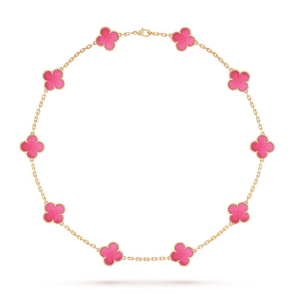 [Azure Tears Jewelry]NEW CLOVER 10 MOTIFS PINK ENAMEL NECKLACE