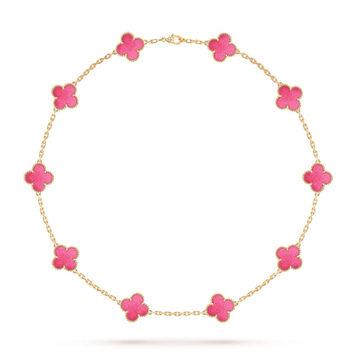 [Azure Tears Jewelry]NEW CLOVER 10 MOTIFS PINK ENAMEL NECKLACE