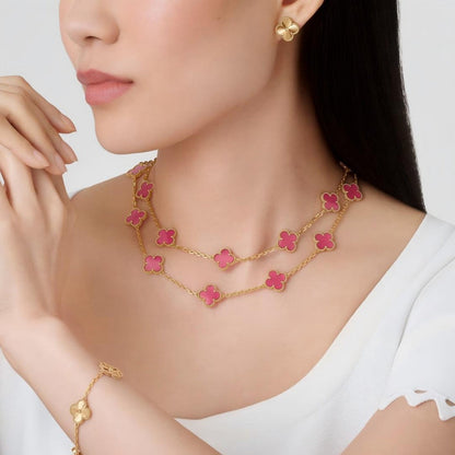 [Azure Tears Jewelry] NEW CLOVER 20 MOTIFS PINK ENAMEL NECKLACE
