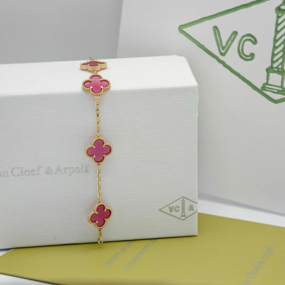 [Azure Tears Jewelry]NEW CLOVER 5 MOTIFS PINK ENAMEL BRACELET