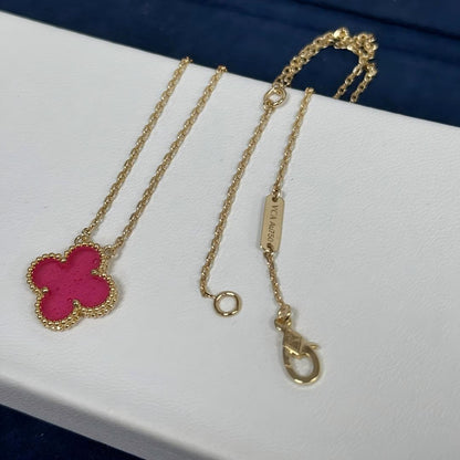 [Azure Tears Jewelry] NEW CLOVER 15MM PINK ENAMEL NECKLACE