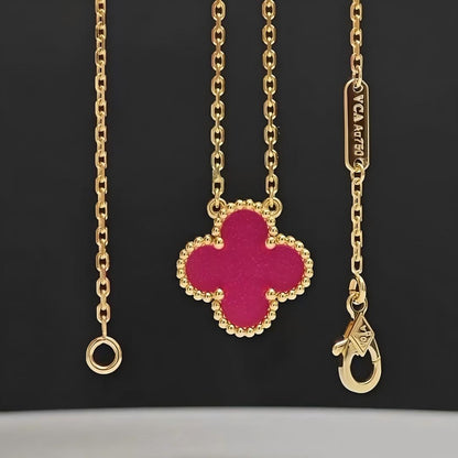 [Azure Tears Jewelry] NEW CLOVER 15MM PINK ENAMEL NECKLACE