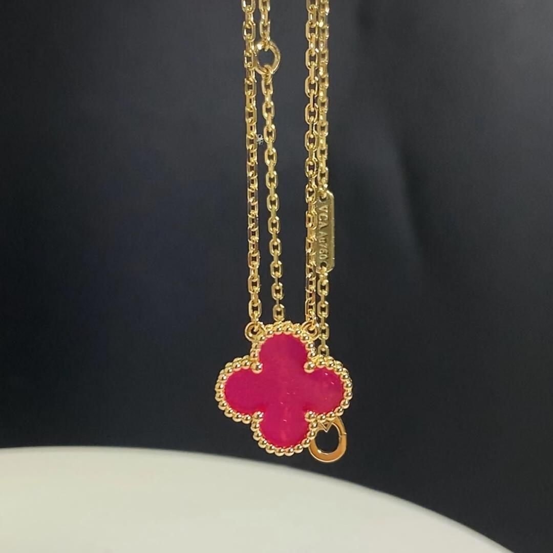 [Azure Tears Jewelry] NEW CLOVER 15MM PINK ENAMEL NECKLACE