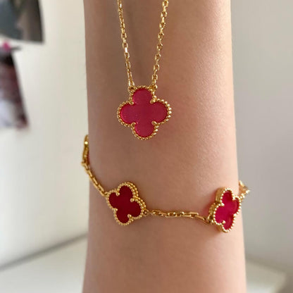 [Azure Tears Jewelry] NEW CLOVER 15MM PINK ENAMEL NECKLACE