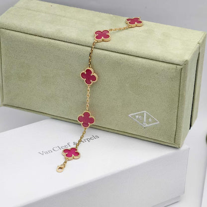 [Azure Tears Jewelry]NEW CLOVER 5 MOTIFS PINK ENAMEL BRACELET