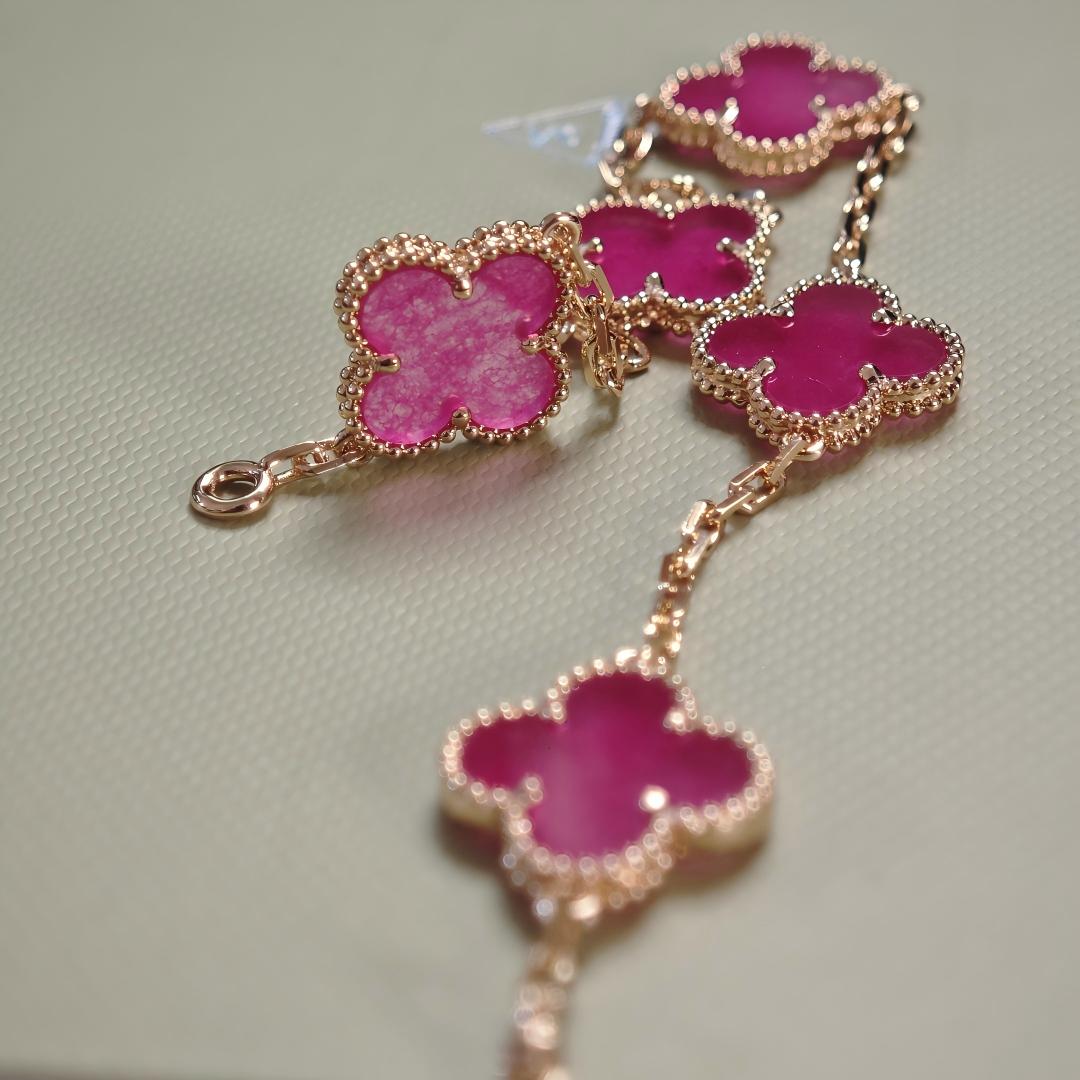 [Azure Tears Jewelry]NEW CLOVER 5 MOTIFS PINK ENAMEL BRACELET