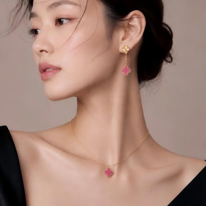 [Azure Tears Jewelry] NEW CLOVER 15MM PINK ENAMEL NECKLACE